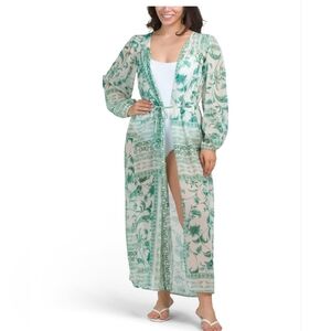 💚🔹️MAGARI 🔹️Made in Italy Crepon Di Polliesterels Green Maxi Swimcover up
